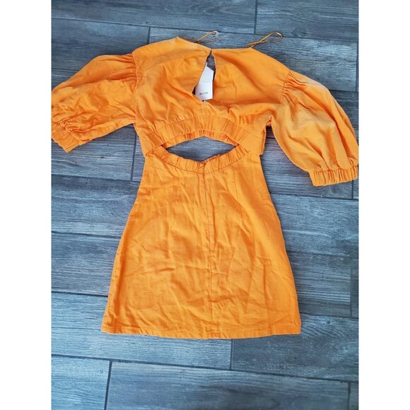 Bershka Nwt Cotton/linen Blend Orange Cut Out Mini Dress With Puffer Sleeve $749 - Picture 4 of 9